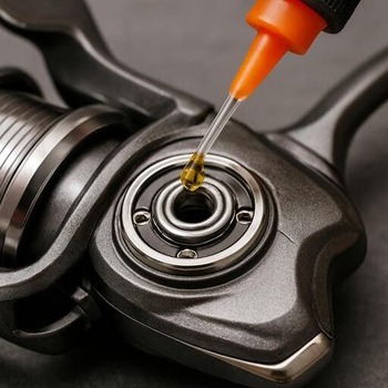 A precise oil drop on a reel bearing