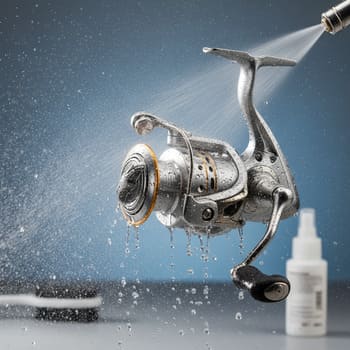 Misting rinse over a reel after brackish trip