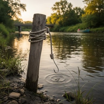 Postcard view of a quiet river bend at dusk