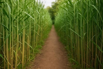 Narrow angler path through reeds, kept clean