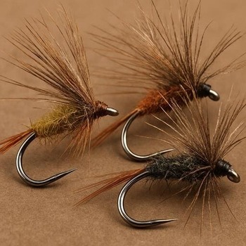 Close macro of feathered flies with barbless hooks