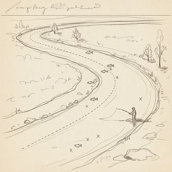 Hand sketch of a river bend and seam