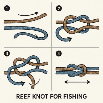 Step of tying a reliable reef knot for fishing