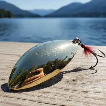Polished brass spoon lure with single hook