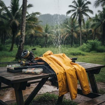 Rain jacket covering gear during light rinse