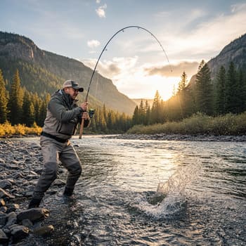 Angler reeling fast with rod tip high