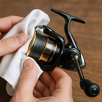 Cleaning a reel with a soft lint-free cloth