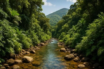 Narrow creek cutting through Western Ghats foliage