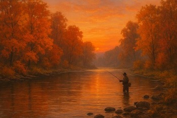 Autumn dusk over a quiet canal