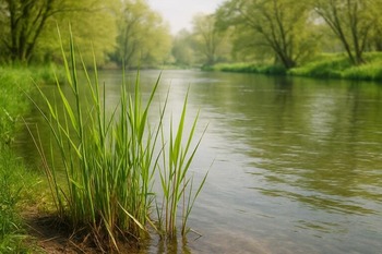 Spring reeds with fresh green hue