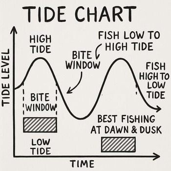 Hand-drawn tide chart with marked bite windows