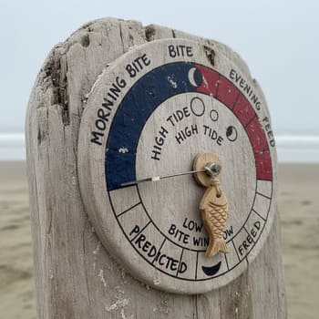 Hand-noted tide dial with marked bite windows