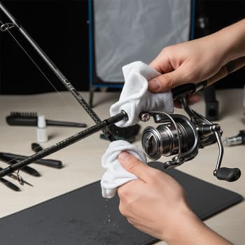 Wiping rod and reel with soft cloth after trip